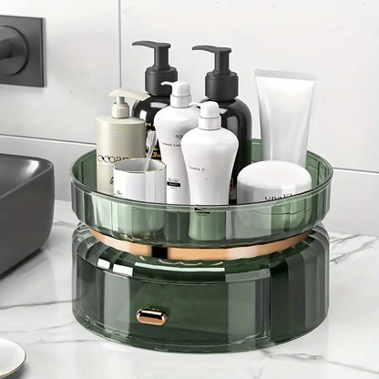 Rotating Makeup Perfume Organizer with Drawer and Tray