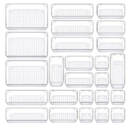 25 PCS Clear Plastic Drawer Organizer Set for Storage