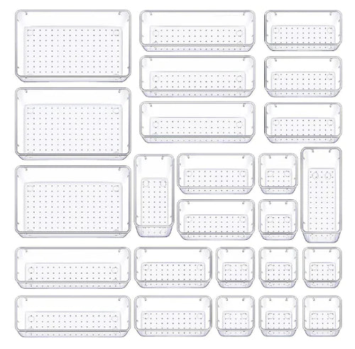 25 PCS Clear Plastic Drawer Organizer Set for Storage