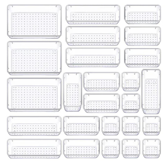 25 PCS Clear Plastic Drawer Organizer Set for Storage