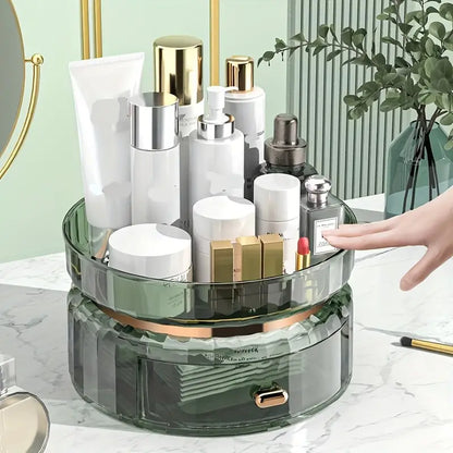 Rotating Makeup Perfume Organizer with Drawer and Tray