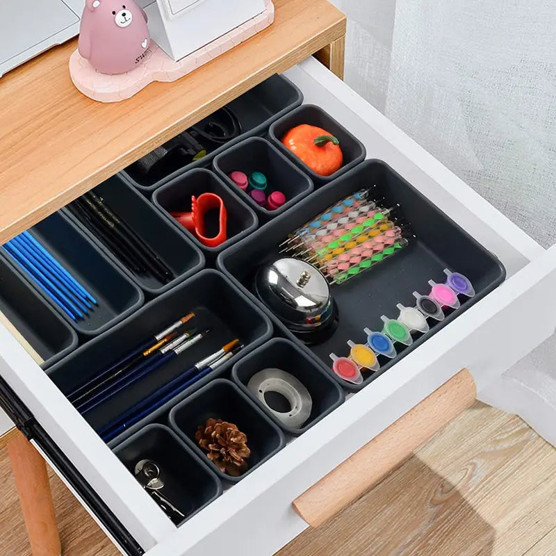 8pcs Interlocking Desk Drawer Organizer Storage Bins