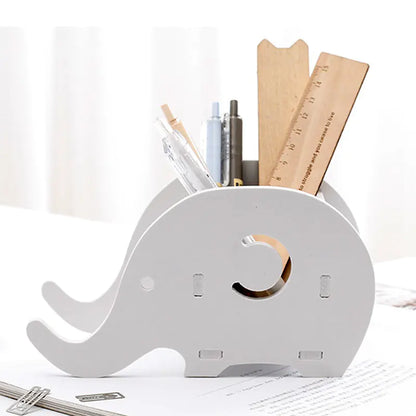 Creative Minimalist Wooden Desk Organizer with Elephant Stand
