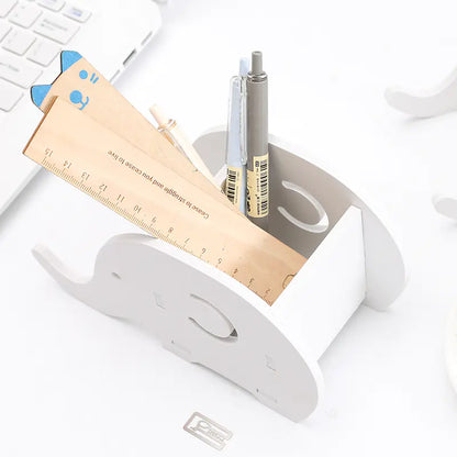 Creative Minimalist Wooden Desk Organizer with Elephant Stand