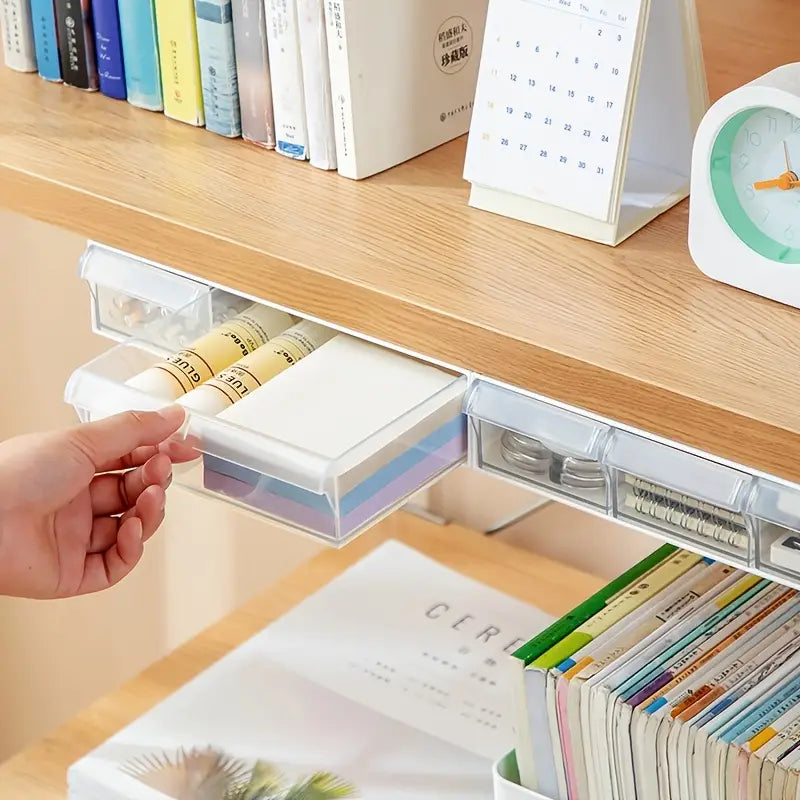 Under Desk Drawer Organizer Box with Multi-grid Storage