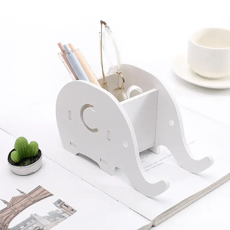 Creative Minimalist Wooden Desk Organizer with Elephant Stand