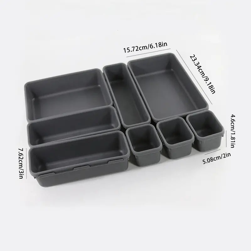 8pcs Interlocking Desk Drawer Organizer Storage Bins
