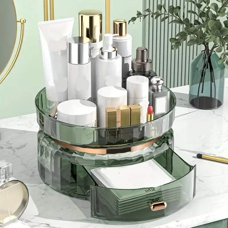 Rotating Makeup Perfume Organizer with Drawer and Tray