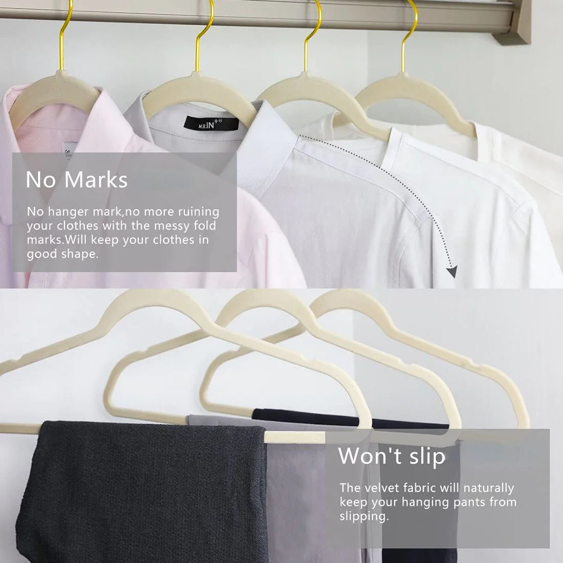 45CM Seamless Flocking Golden Magic Hanger for Wardrobe